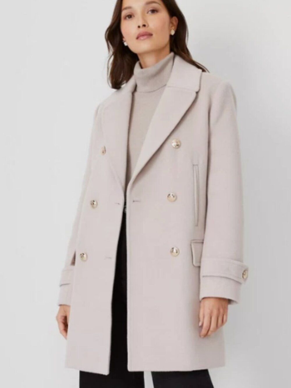Ann Taylor Wool Blend Peacoat Moon Cloud Beige Coat - Size L